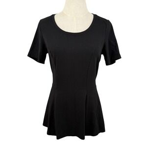 Isaac Mizrahi XS Peplum Top Black SS Scoop Neck Fit and Flare Knit Dark Academia